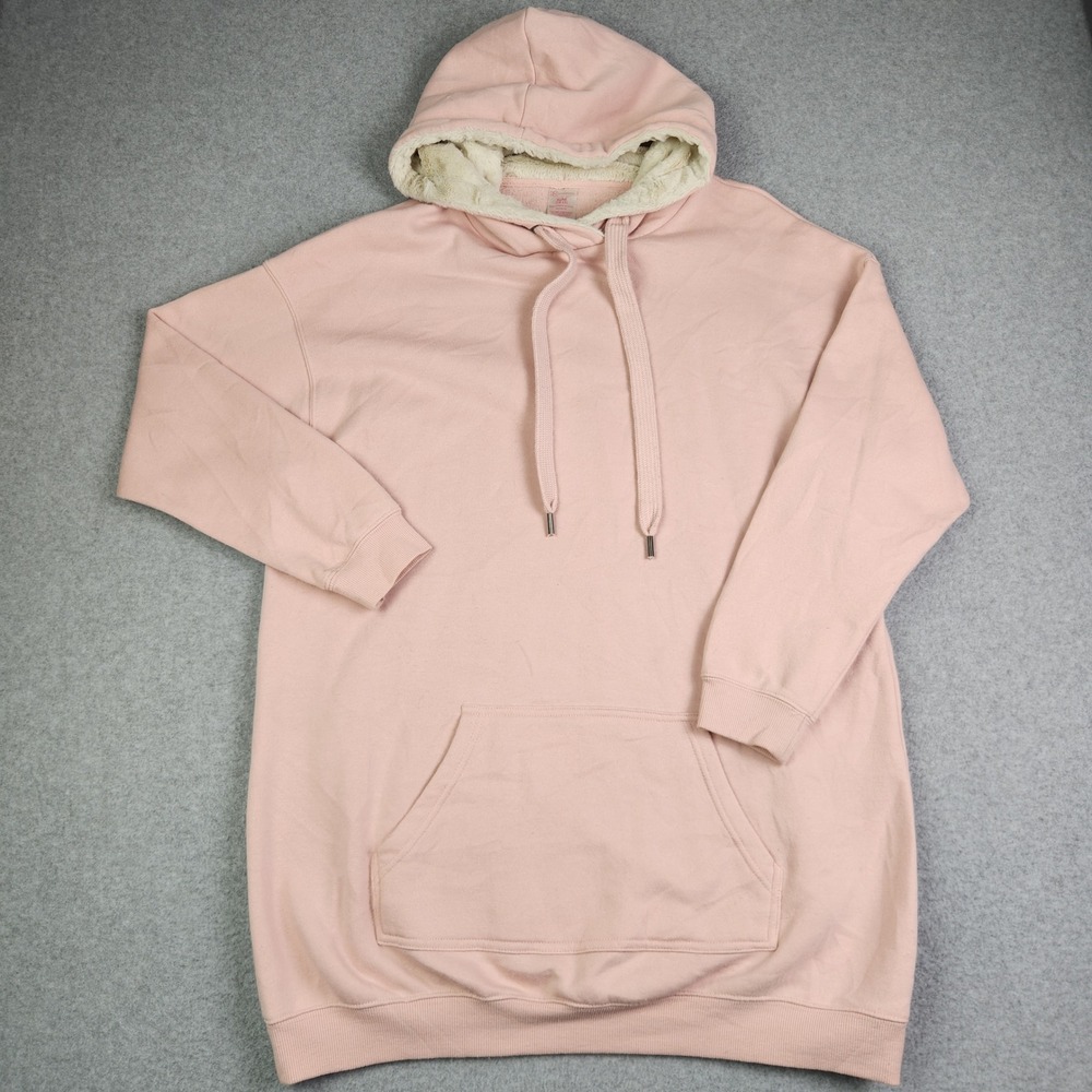 No Boundaries Hoodie Womens XL Pink Faux Fur Lined Long Sleeve Oversized Fit
